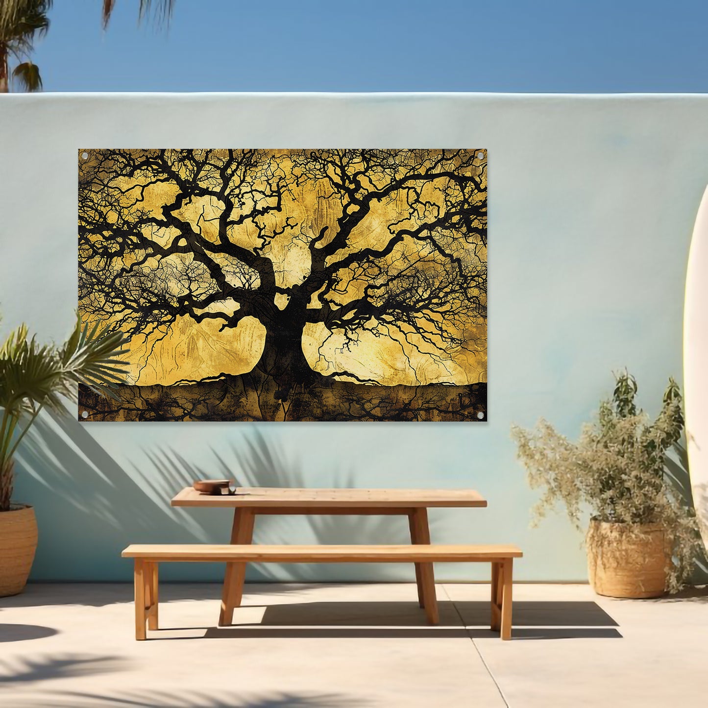 Boom met abstracte takken op goud tuinposter