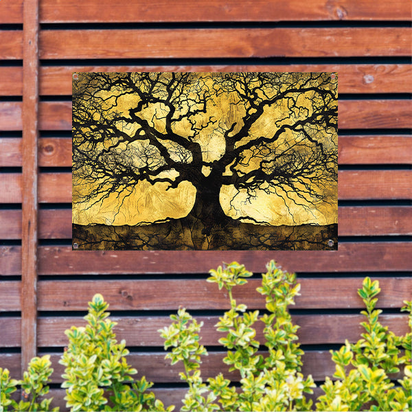 Boom met abstracte takken op goud tuinposter