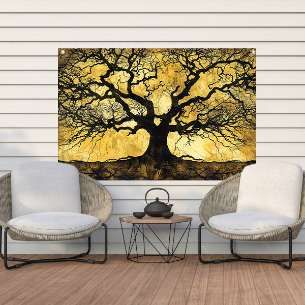 Boom met abstracte takken op goud tuinposter