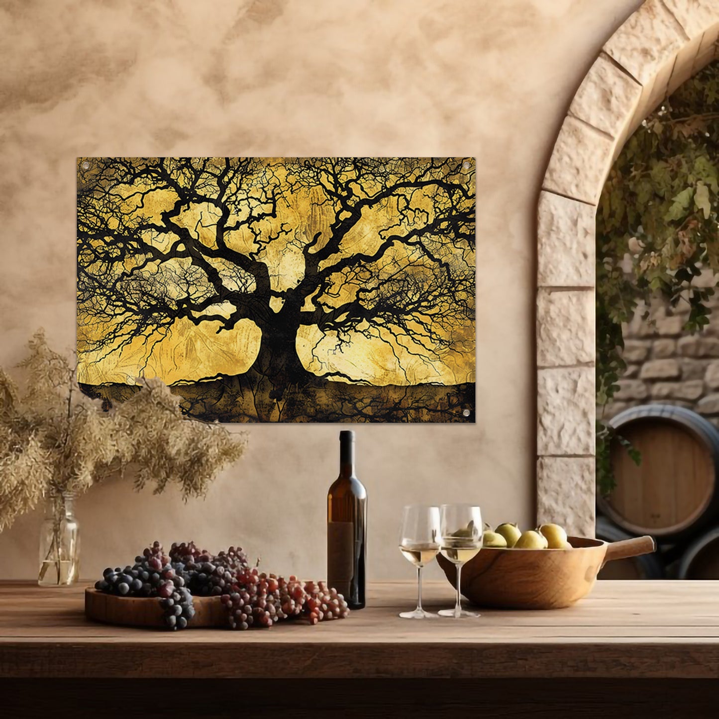 Boom met abstracte takken op goud tuinposter