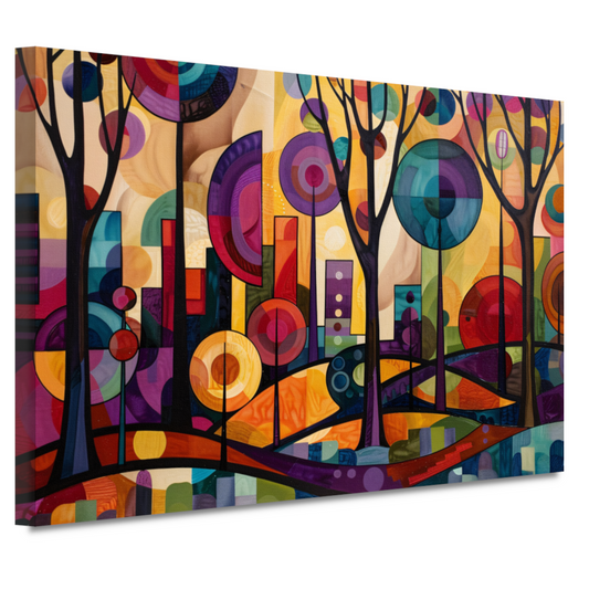 Kleurrijke Abstracte Stadsbomen in Dynamiek canvas