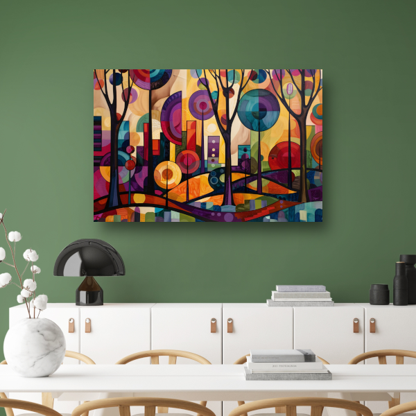Kleurrijke Abstracte Stadsbomen in Dynamiek poster