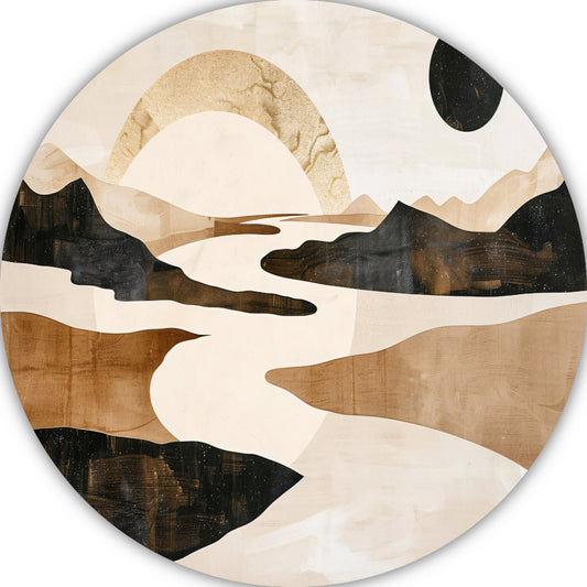 Abstract Rivierlandschap in Neutrale Tinten aluminium muurcirkel