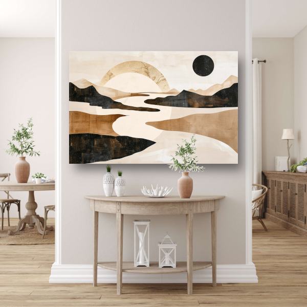 Abstract Rivierlandschap in Neutrale Tinten canvas