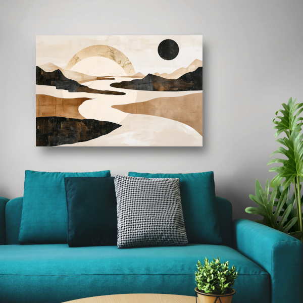 Abstract Rivierlandschap in Neutrale Tinten canvas