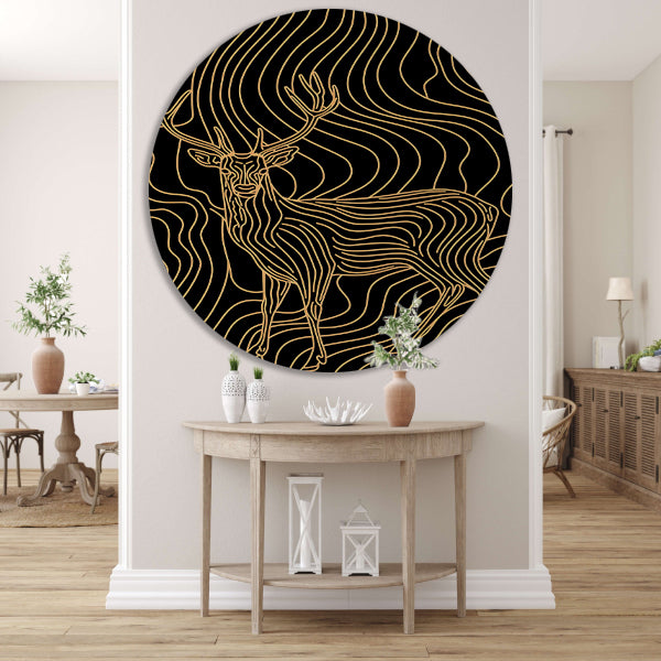Abstracte lijntekening van een elegant hert aluminium muurcirkel