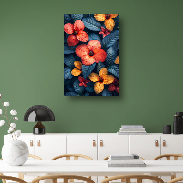 Levendige Bloemenzee in Koele Blauwgroene Jungle poster