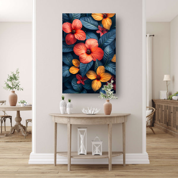 Levendige Bloemenzee in Koele Blauwgroene Jungle poster