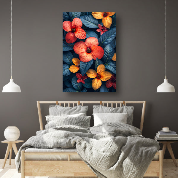 Levendige Bloemenzee in Koele Blauwgroene Jungle poster