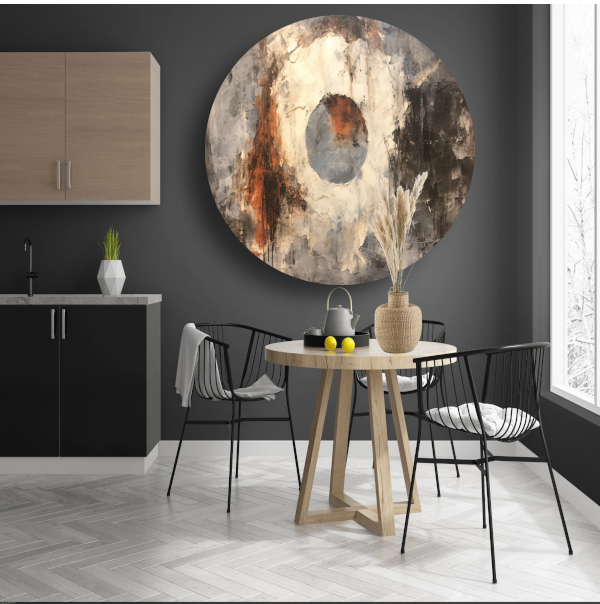 Minimalistisch schilderij met cirkel aluminium muurcirkel
