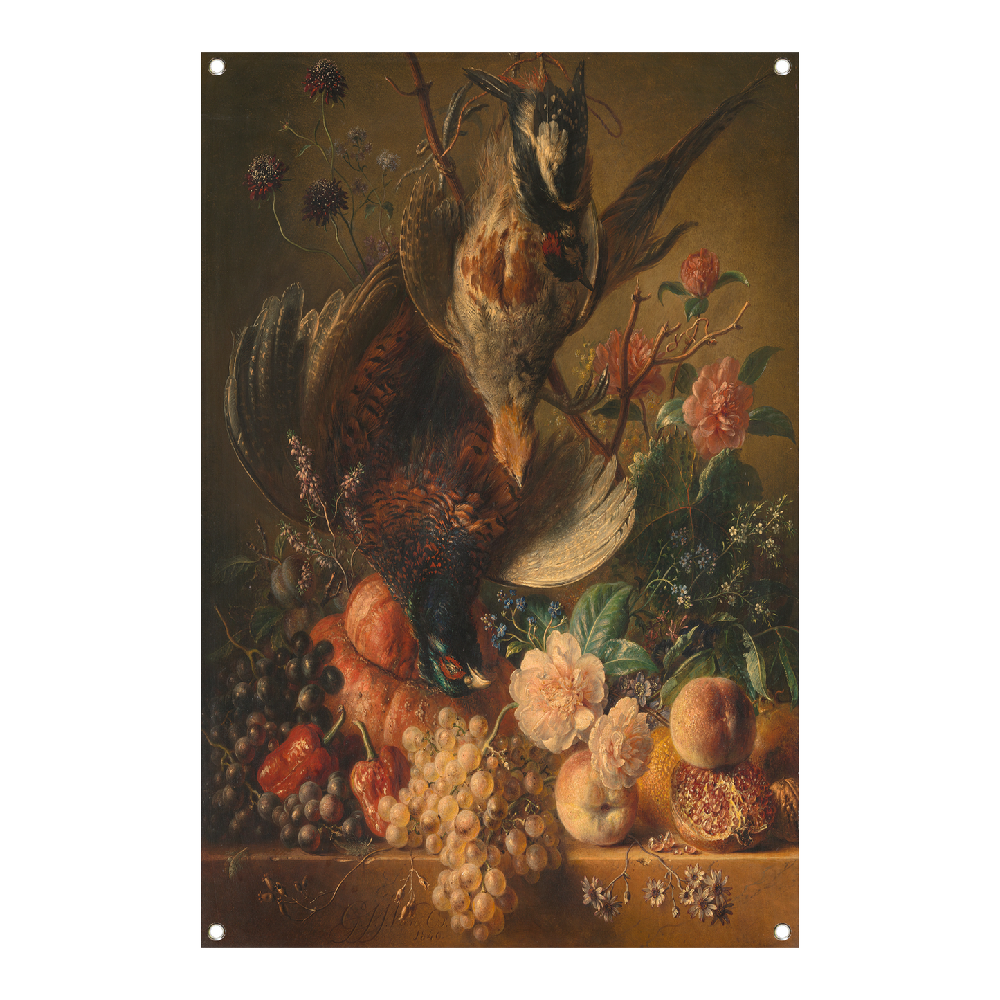 Bloemen en gevogelte - Georgius Jacobus Johannes van Os tuinposter