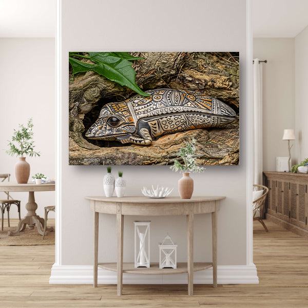 Kameleon op boomtak canvas