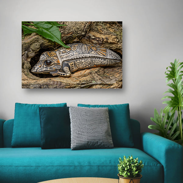 Kameleon op boomtak canvas