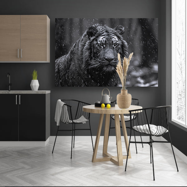 Majestueuze tijger in de regen canvas met baklijst