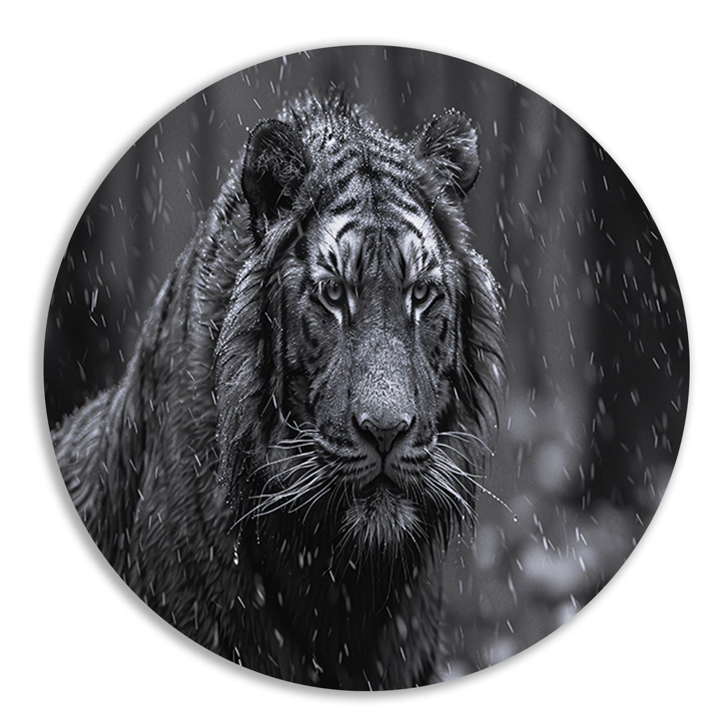 Majestueuze tijger in de regen aluminium muurcirkel