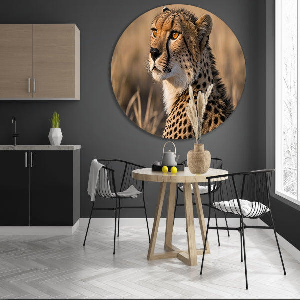Prachtige cheeta in natuurlijke omgeving aluminium muurcirkel