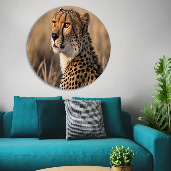 Prachtige cheeta in natuurlijke omgeving aluminium muurcirkel