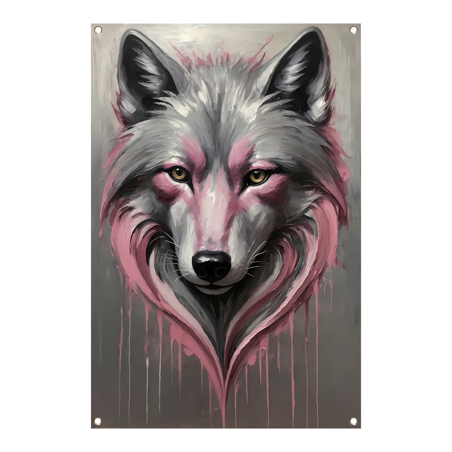 Abstracte Wolf in Druppels van Roze en Grijs tuinposter