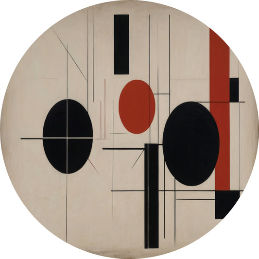 Abstracte Symmetrie in Rood, Zwart en Wit aluminium muurcirkel