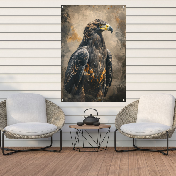Mysterieuze adelaar met rustieke achtergrond tuinposter