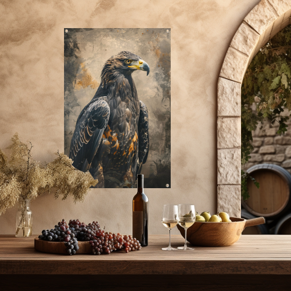 Mysterieuze adelaar met rustieke achtergrond tuinposter