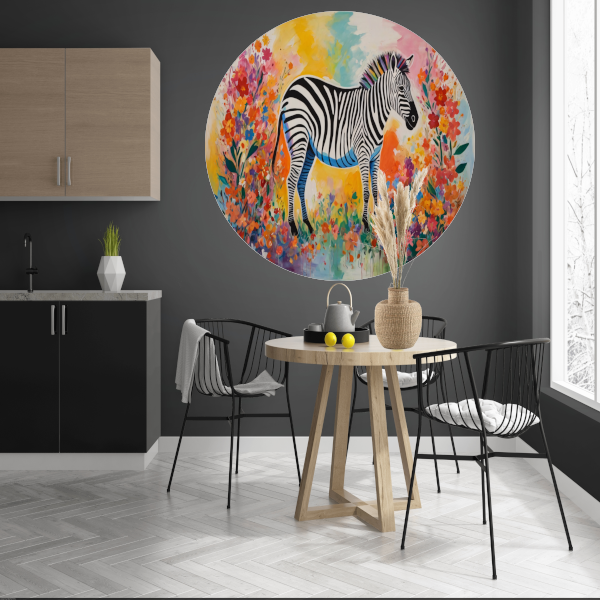 Zebra in Bloeiend Kleurrijk Bloemenparadijs forex muurcirkel