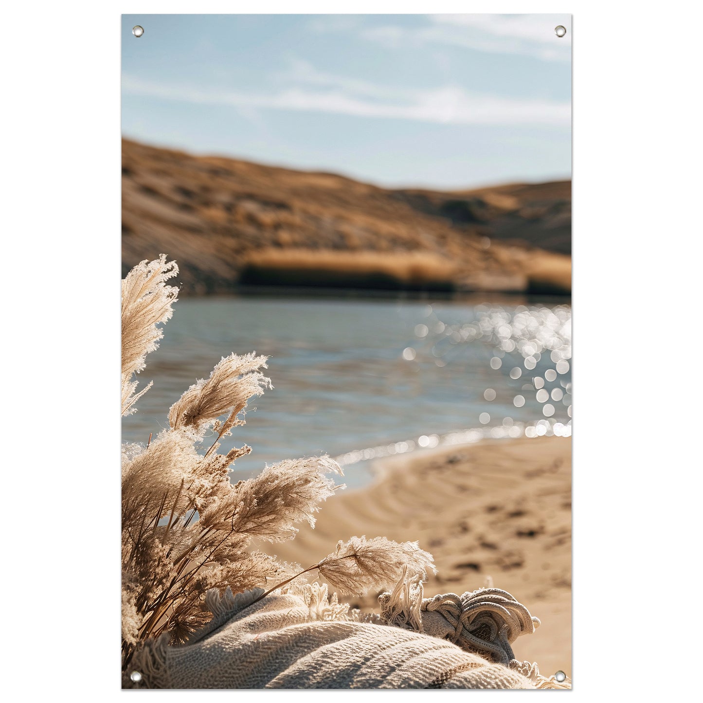 Rietpluimen aan een kalm meer tuinposter