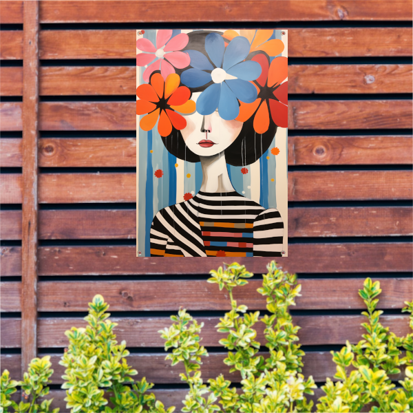 Gekleurde Bloemen op Zwart-wit Strepen tuinposter
