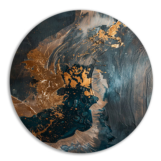 Dynamische abstracte compositie met goud aluminium muurcirkel