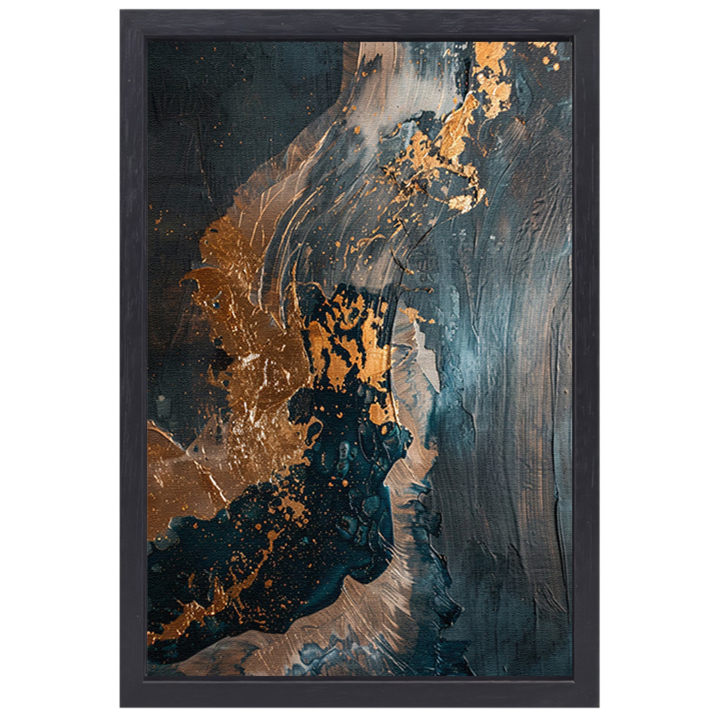 Dynamische abstracte compositie met goud canvas met baklijst