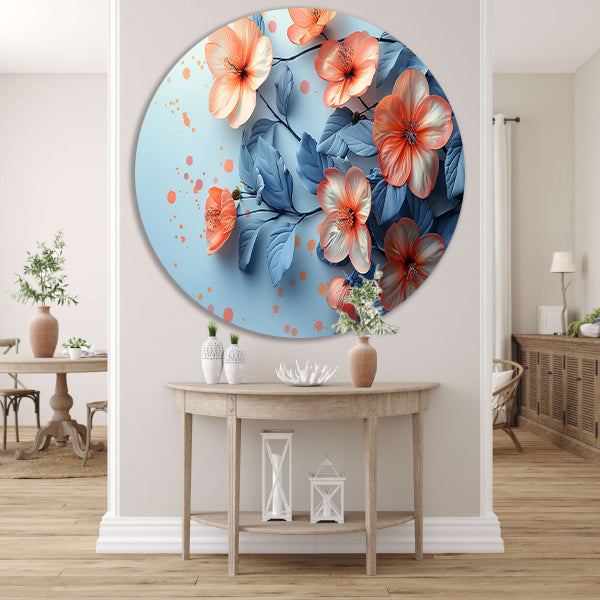Perzikbloesem aquarel stilleven aluminium muurcirkel