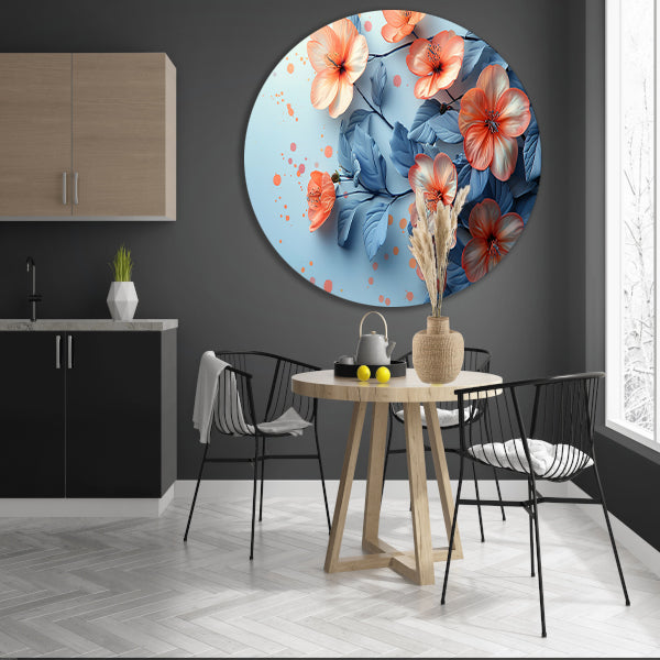 Perzikbloesem aquarel stilleven aluminium muurcirkel