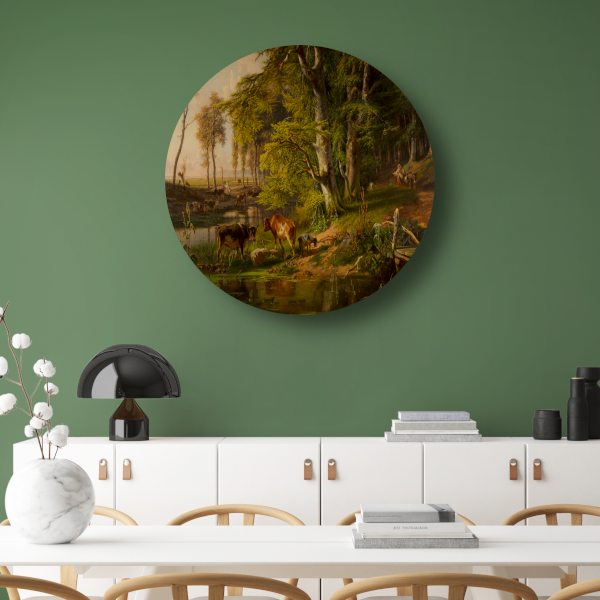 Boslandschap met vee bij een beek - Anton Mauve aluminium muurcirkel