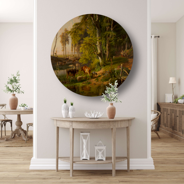 Boslandschap met vee bij een beek - Anton Mauve aluminium muurcirkel