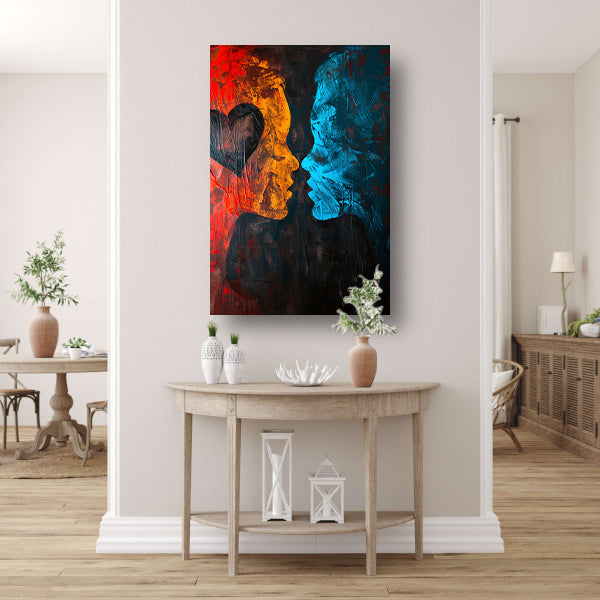 Abstract van twee gezichten en een hart canvas met baklijst