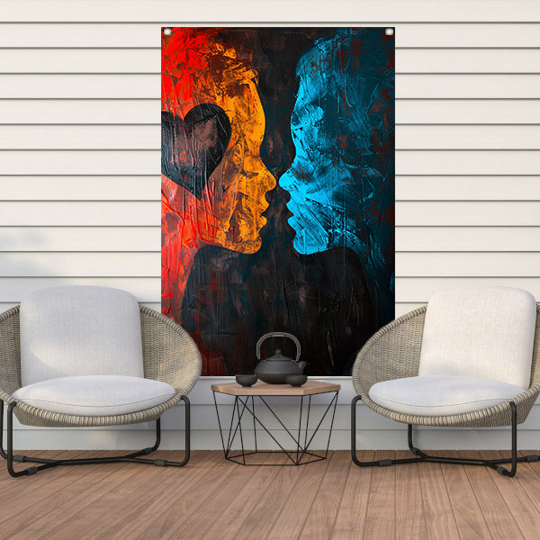 Abstract van twee gezichten en een hart tuinposter