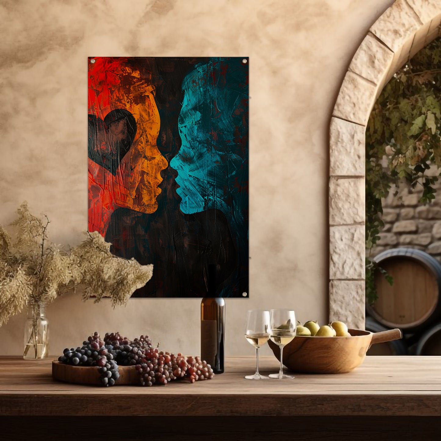 Abstract van twee gezichten en een hart tuinposter