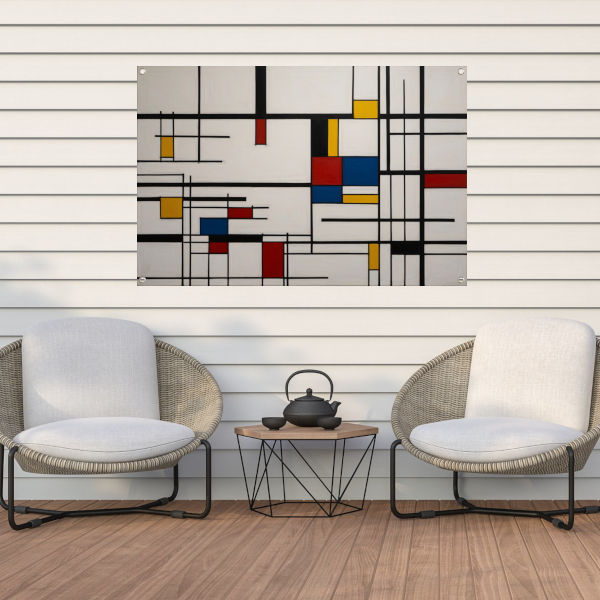 Geometrische Harmonie in Primaire Kleuren tuinposter