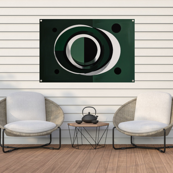Overlappende Cirkels in Zwart, Wit en Groen tuinposter