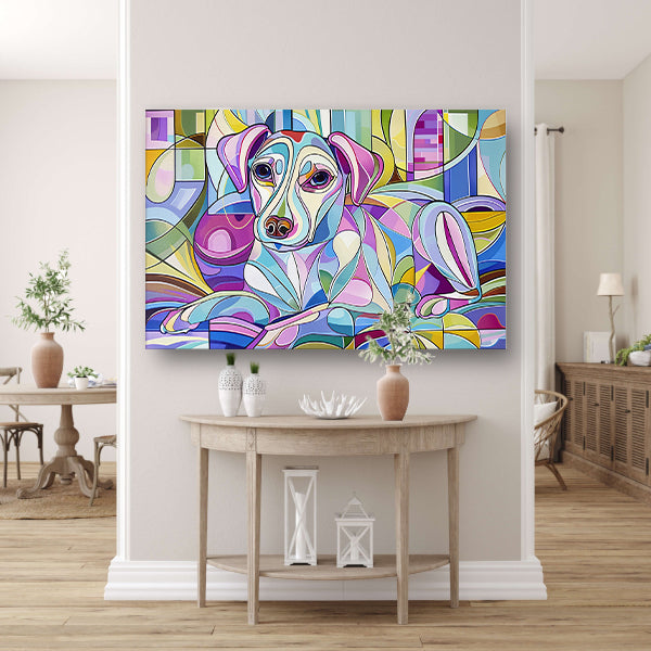 Kleurrijke abstracte illustratie van een hond acrylglas