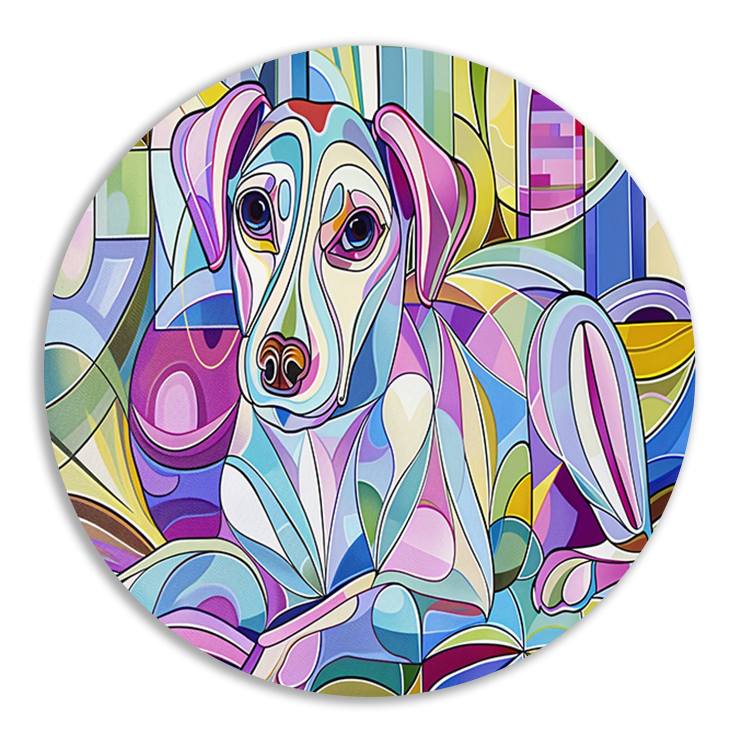 Kleurrijke abstracte illustratie van een hond forex muurcirkel