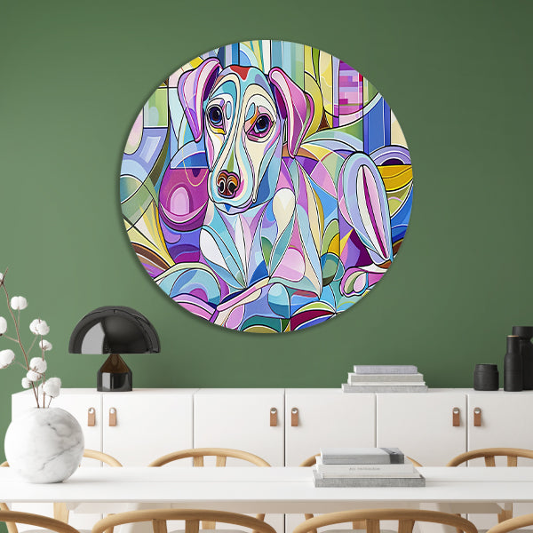 Kleurrijke abstracte illustratie van een hond forex muurcirkel