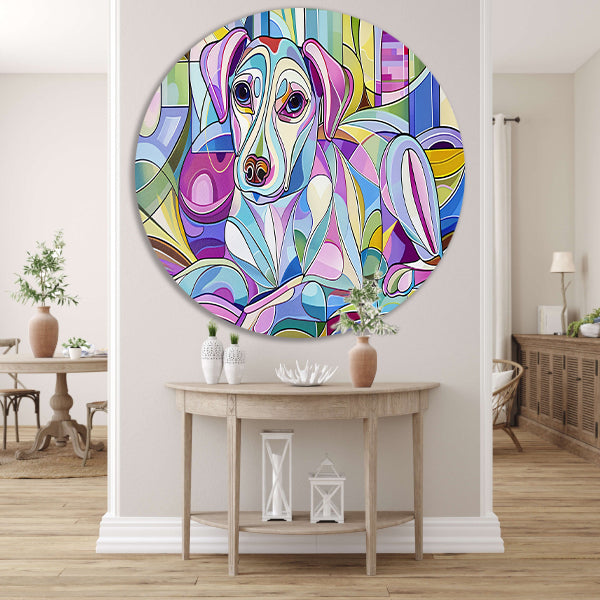 Kleurrijke abstracte illustratie van een hond forex muurcirkel