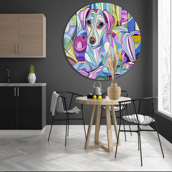 Kleurrijke abstracte illustratie van een hond forex muurcirkel