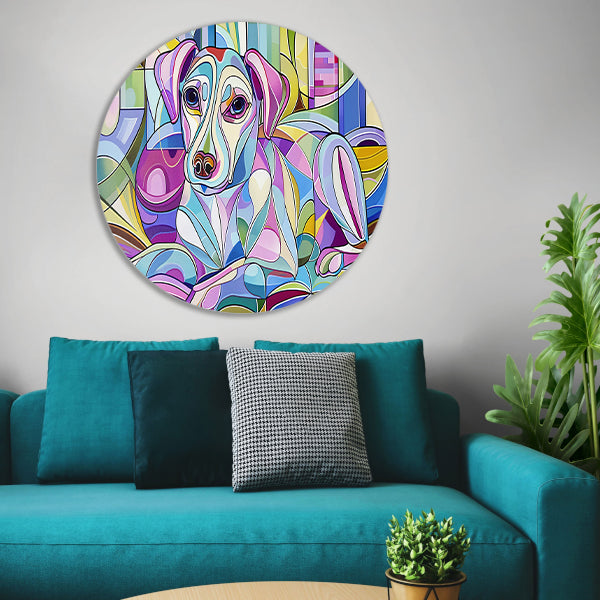 Kleurrijke abstracte illustratie van een hond forex muurcirkel