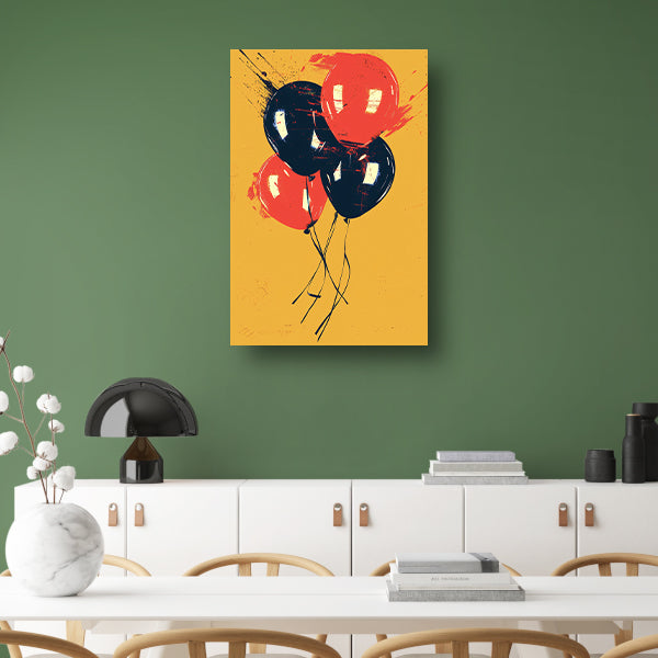 Rode en zwarte ballonnen met verfspatten poster