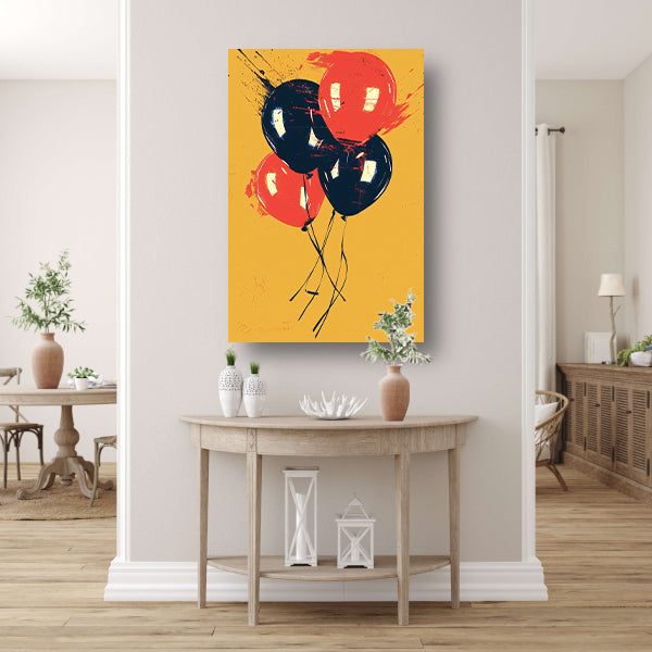 Rode en zwarte ballonnen met verfspatten poster