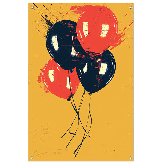 Rode en zwarte ballonnen met verfspatten tuinposter