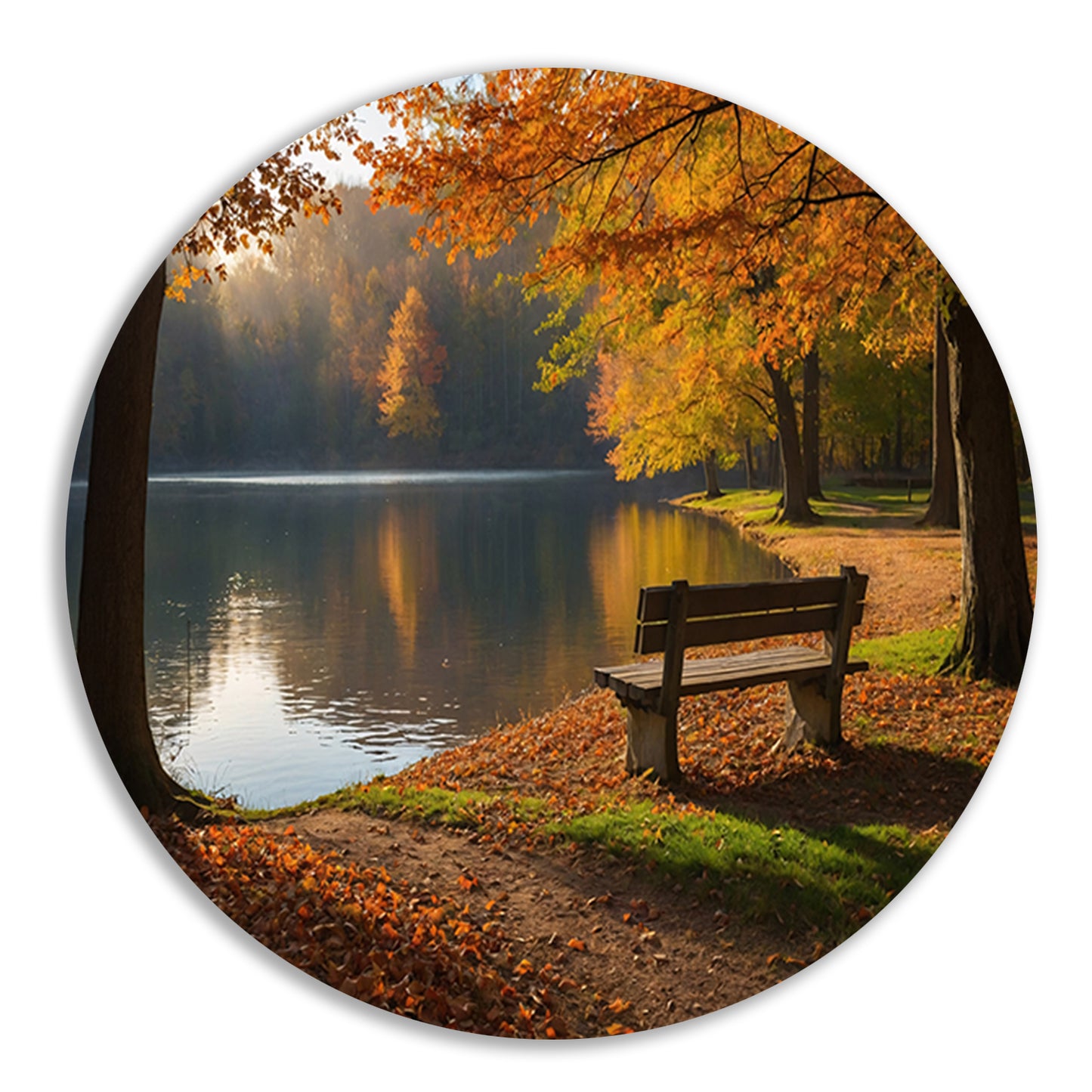 Prachtig herfstlandschap bij een rustig meer aluminium muurcirkel
