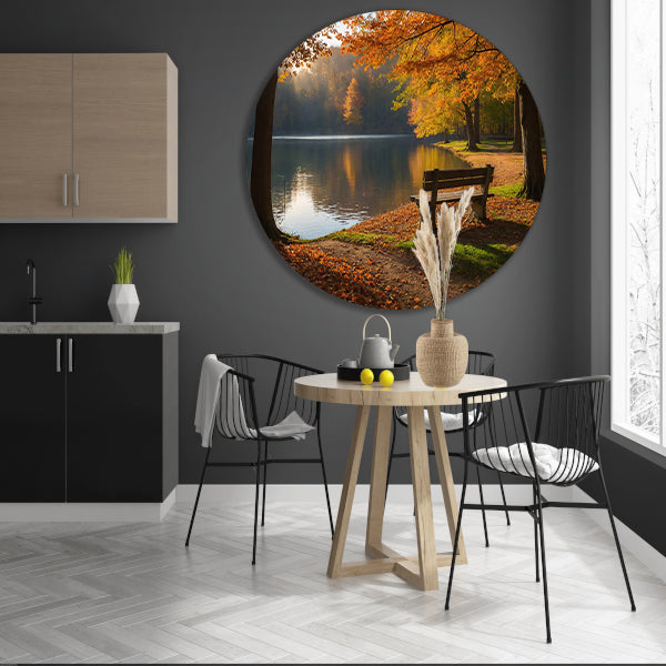 Prachtig herfstlandschap bij een rustig meer aluminium muurcirkel
